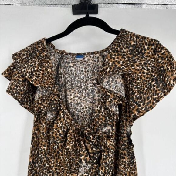 Old Navy Waist-Defined Ruffle-Trim Mini Dress Leopard Print Size Large - Picture 13 of 16